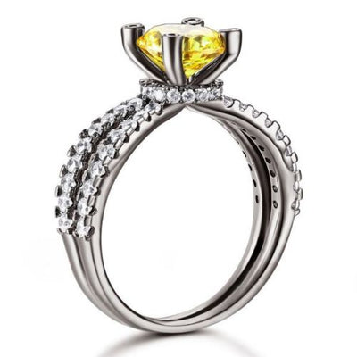 Black 925 Sterling Silver Engagement Anniversary Ring Yellow Lab Made Diamond - diamondiiz.com