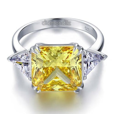 Sterling 925 Silver Ring 8 Carat Princess Yellow Canary Lab Created Diamond - diamondiiz.com