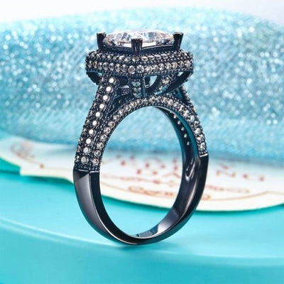 Luxury Vintage Engagement Anniversary Ring Black 925 Silver Lab Created Diamond - diamondiiz.com