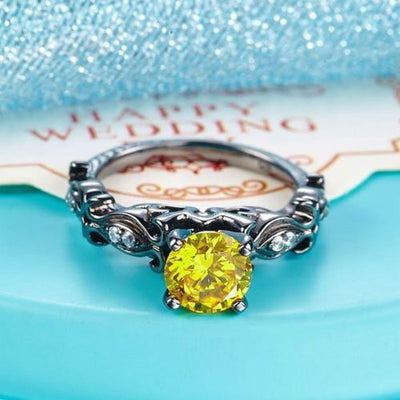 Black 925 Silver Engagement Anniversary Ring Vintage Yellow Lab Created Diamond - diamondiiz.com
