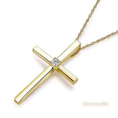 14K Yellow Gold Cross Pendant Necklace 0.08 Ct Diamonds - diamondiiz.com