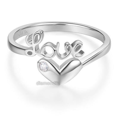 Women White Gold Love Wedding Band Heart Ring 0.01 Ct Diamond 585 Fine Jewelry - diamondiiz.com