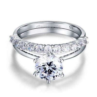 925 Sterling Silver 6 Claws Engagement Ring Set Lab Created Diamond - diamondiiz.com