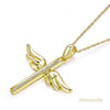 14K Yellow Gold Angel Wing Cross Pendant Necklace 0.08 Ct Diamonds - diamondiiz.com