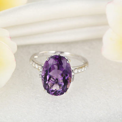 14K White Gold Luxury Ring 5.75 Ct Oval Purple Amethyst  0.22 Ct Natural Diamond - diamondiiz.com