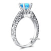 14K White Gold Vintage Wedding Engagement Ring Swiss Blue Topaz Natural Diamond - diamondiiz.com