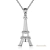 14K White Gold Eiffel Tower Pendant Necklace 0.1 Ct Diamonds - diamondiiz.com