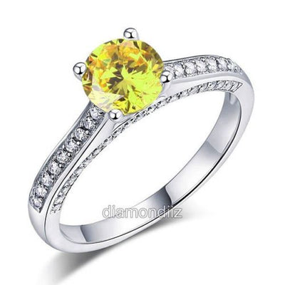 925 Sterling Silver Cathedral Ring Yellow Canary Lab Created Diamond - diamondiiz.com