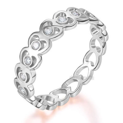 Solid 14K White Gold Heart Wedding Band Women Ring 0.07 Ct Diamond Fine Jewelry - diamondiiz.com