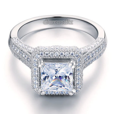 Sterling 925 Silver Wedding Engagement Ring 1.5 Ct Princess Lab Created Diamond - diamondiiz.com