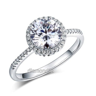 Vintage Halo 925 Sterling Silver Wedding Engagement Ring 2 Carat Lab Diamond - diamondiiz.com