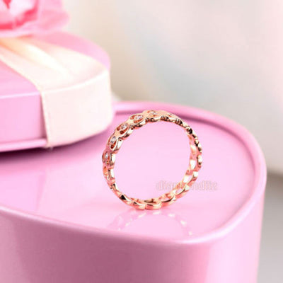 14K Rose Gold Heart Wedding Band Women Ring 0.07 Ct Diamond 585 Fine Jewelry - diamondiiz.com