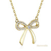 Fine 14K Yellow Gold Bow Necklace 0.17 Ct Diamonds - diamondiiz.com