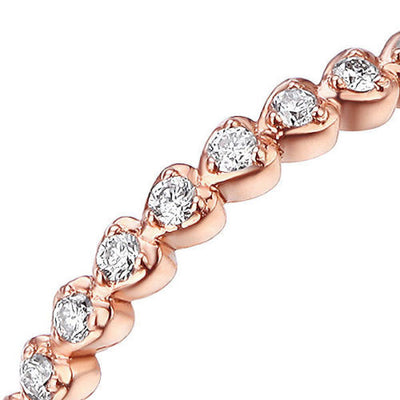 14K Solid Rose Gold Heart Eternity Wedding Band Stacking Ring 0.33 Ct Diamonds - diamondiiz.com