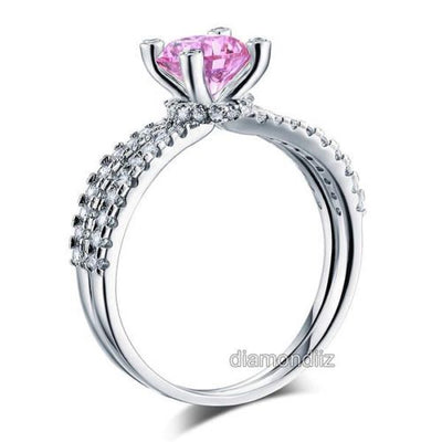 925 Sterling Silver Anniversary Ring Fancy Pink Lab Created Diamond - diamondiiz.com