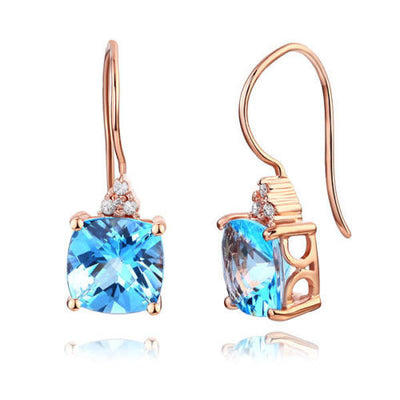 Dangle 14K Rose Gold Swiss Blue Topaz Earrings Natural 0.07 Ct Diamonds - diamondiiz.com