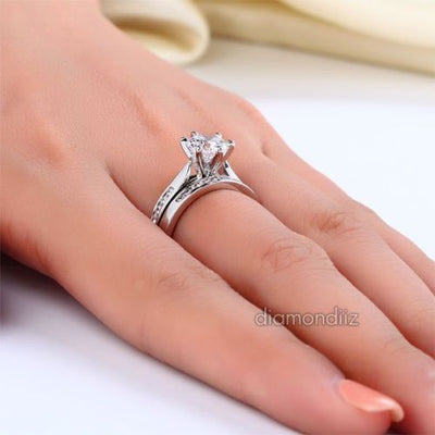 Sterling 925 Silver Bridal Wedding Engagement Ring Set 1 Ct Lab Created Diamond - diamondiiz.com