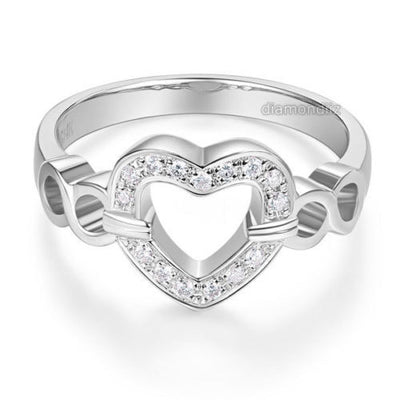 14K White Gold Heart Women Wedding Band Anniversary Promise Ring 0.1 Ct Diamond - diamondiiz.com