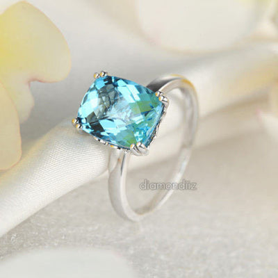 14K White Gold Wedding Promise Anniversary Engagement Ring Swiss Blue Topaz - diamondiiz.com