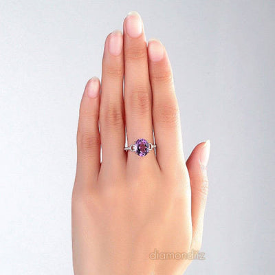 14K White Gold Wedding Engagement 3.5 Ct Amethyst Ring 0.097 Ct Natural Diamond - diamondiiz.com