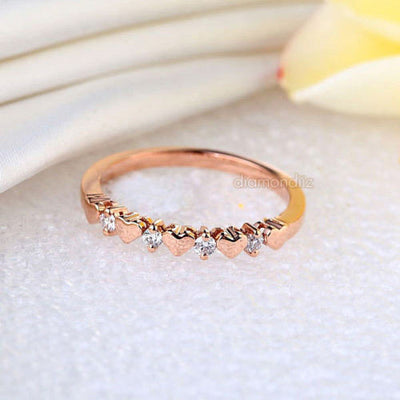 Women Heart 14K Rose Gold Bridal Wedding Band Ring 0.11 Ct Natural Diamonds - diamondiiz.com