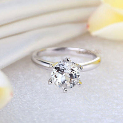 14K White Gold Bridal Wedding Engagement Solitaire Ring 2 Ct Topaz  6 Claws - diamondiiz.com