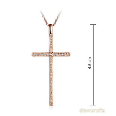 14K Rose Gold Cross Pendant Necklace 0.3 Ct Diamonds - diamondiiz.com
