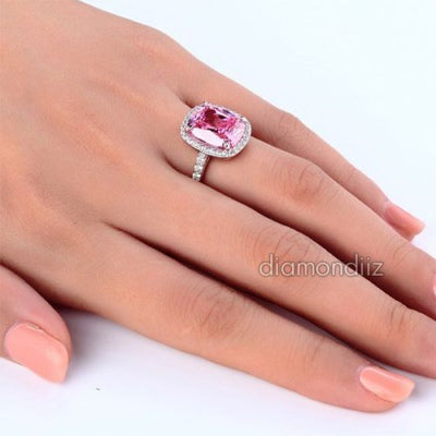 6 Carat Pink Cushion Lab Diamond Halo 925 Sterling Silver Luxury Ring - diamondiiz.com