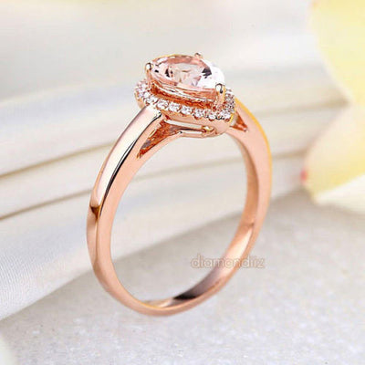 14K Rose Gold Wedding Engagement Ring Pear Morganite 0.11 CT Natural Diamonds - diamondiiz.com