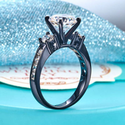 Balck 925 Silver Engagement Anniversary Ring Three-Stone Lab Created Diamond - diamondiiz.com
