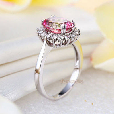 Princess Diana Inspired Ring 2.8 Ct Pink Topaz with Diamond Halo - diamondiiz.com