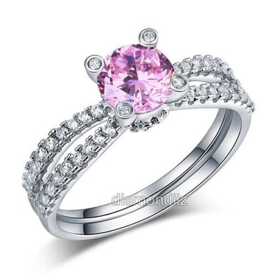 925 Sterling Silver Anniversary Ring Fancy Pink Lab Created Diamond - diamondiiz.com