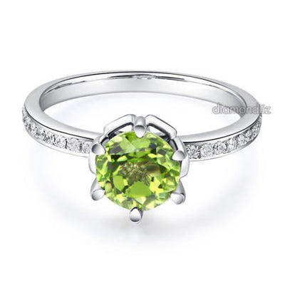 14K White Gold Wedding Engagement Ring 1.4 Ct Peridot 0.14 Ct Natural Diamonds - diamondiiz.com