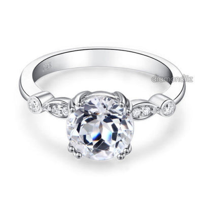 14K White Gold Wedding Engagement Ring 2 Ct Topaz 0.07 Ct Natural Diamonds - diamondiiz.com