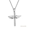 14K White Gold Angel Wing Cross Pendant Necklace 0.08 Ct Diamonds - diamondiiz.com