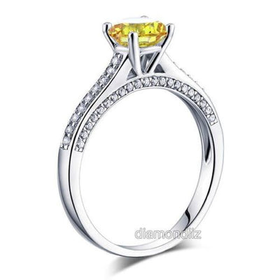 925 Sterling Silver Cathedral Ring Yellow Canary Lab Created Diamond - diamondiiz.com