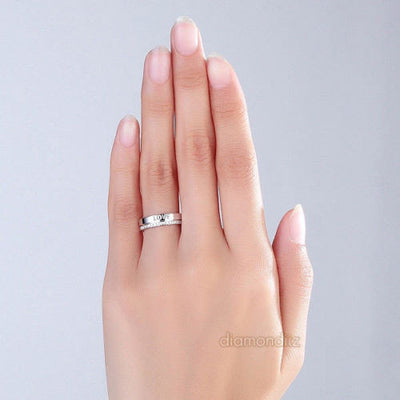 Matching 14K White Gold Love Women Wedding Band Ring 0.12 Ct Diamonds - diamondiiz.com