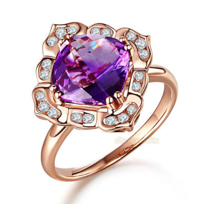 Art Deco Vintage 14K Rose Gold Wedding Anniversary Ring 2.65 Ct Amethyst Diamond - diamondiiz.com