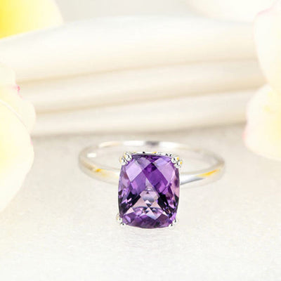 Fine 14K White Gold Wedding Promise Anniversary Engagement Ring Purple Amethyst - diamondiiz.com