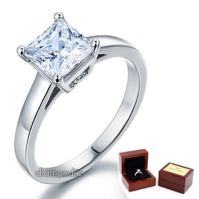 Sterling 925 Silver Engagement Ring 1.5 Ct Princess Cut Lab Created Diamond - diamondiiz.com
