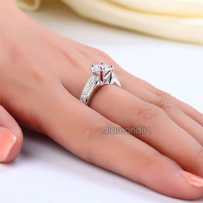Vintage Style Sterling Silver Wedding Engagement Ring 1 Ct Lab Created Diamond - diamondiiz.com
