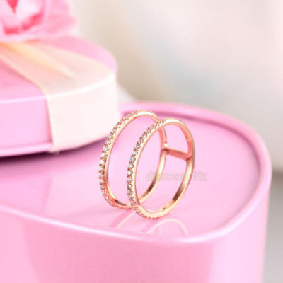 Solid 14K Rose Gold Wedding Ring Double Band 0.18 Ct Diamond 585 Fine Jewelry - diamondiiz.com