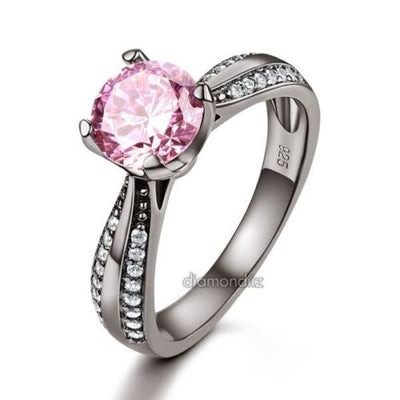 Black 925 Silver Engagement Anniversary Ring Fancy Pink Lab Created Diamond - diamondiiz.com