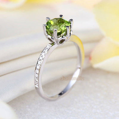 14K White Gold Wedding Engagement Ring 1.4 Ct Peridot 0.14 Ct Natural Diamonds - diamondiiz.com