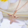Fine 14K Rose Gold Angel Wing Cross Pendant Necklace 0.08 Ct Diamond Jewelry - diamondiiz.com