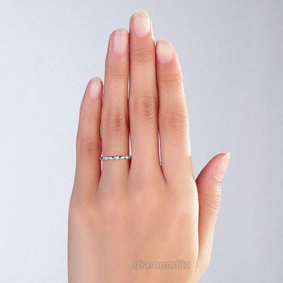 14K Solid White Gold Wedding Band Stackable Ring 0.03 Ct Diamond - diamondiiz.com