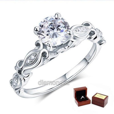 925 Sterling Silver Wedding Engagement Ring Vintage Style 1.25 Carat Lab Diamond - diamondiiz.com
