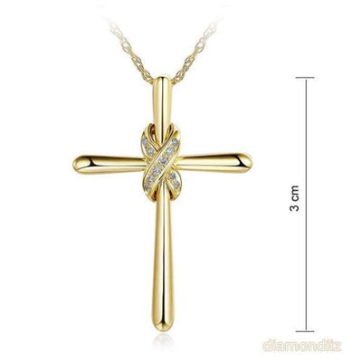 14K Yellow Gold Cross Pendant Necklace 0.04 Ct Diamonds - diamondiiz.com