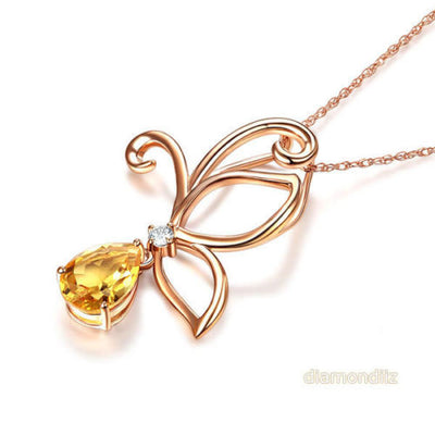 14K Rose Gold Critine Butterfly Pendant Necklace - diamondiiz.com