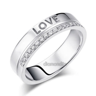 Matching 14K White Gold Love Women Wedding Band Ring 0.12 Ct Diamonds - diamondiiz.com